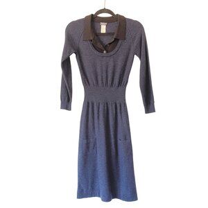 Sonia Rykiel Navy Merino Wool Long Sleeve Collared Sweater Dress Size S READ